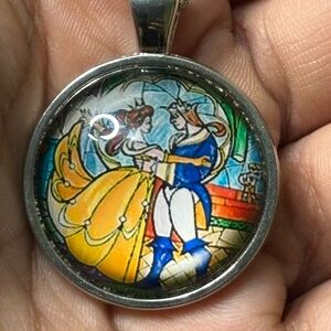 Beauty and the Beast silver tone pendant necklace